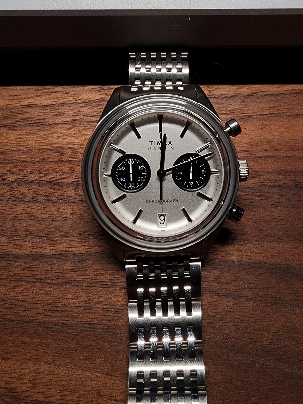 Timex Marlin Silver Dial Men's Chronograph Watch with Black Subdials